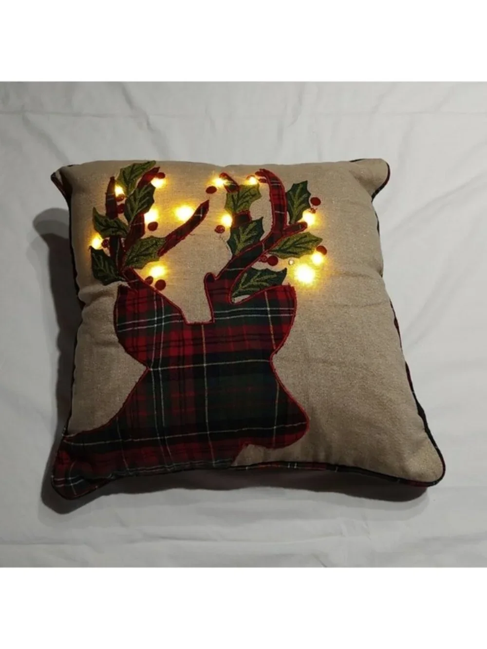 Pier 1 Imports Lighted Reindeer Holiday Throw Pillow 18x18